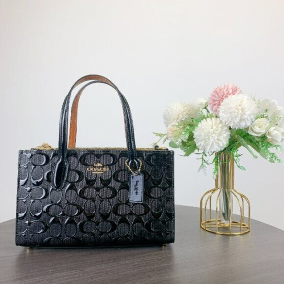 COACH Nina Small Tote Bag Signature Leather CV400 Black NEW - Picture 1 of 7